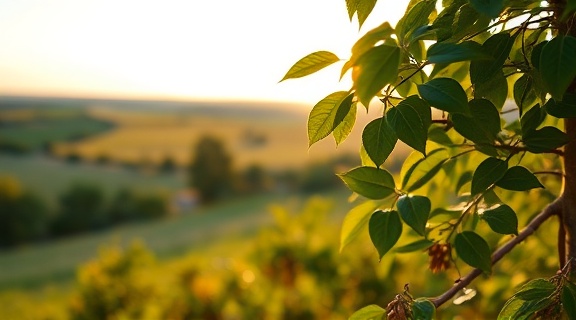 focused skills growth, introspective, reflecting on achievements, photorealistic, tranquil countryside with a serene landscape, highly detailed, leaves rustling in the breeze, 1/60 sec shutter speed, natural greens, golden hour glow, shot with a 70-200mm telephoto lens.