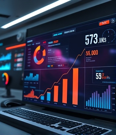 steady skills improvement, hopeful, tracking progress on a graph, photorealistic, futuristic digital dashboard in a sleek office, highly detailed, moving graphs and charts, F2.2 aperture, bright neon lights, artificial ambient lighting, shot with a 28mm wide-angle lens.