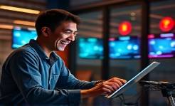 innovative engagement activities, delighted expression, tech workshop, photorealistic, co-working space with gadgets, highly detailed, interactive screens, balanced exposure, modern color scheme, cool indoor lighting, shot with a 28mm lens.